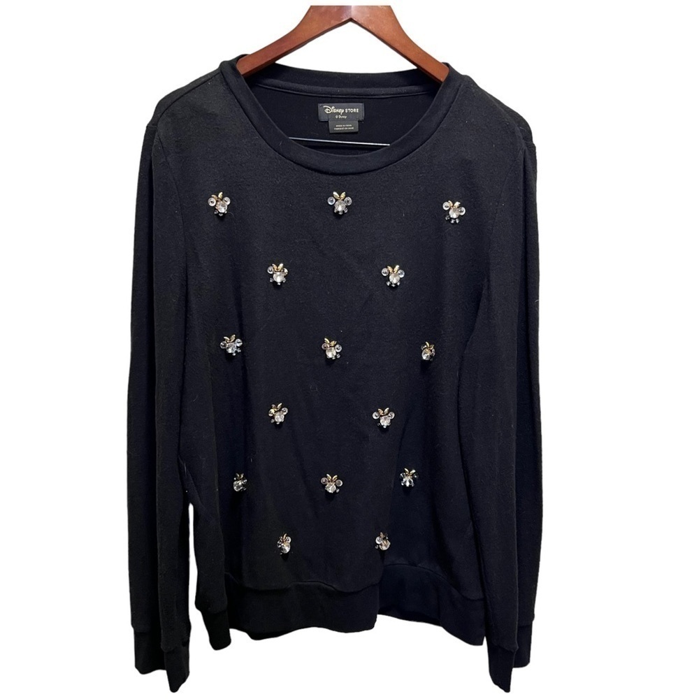 Disney Store Mickey Mouse Jeweled Lightweight Black Crew Neck Sweater Size XL